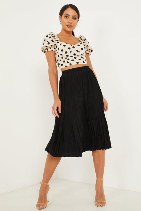 Black Pleated Midi Skirt