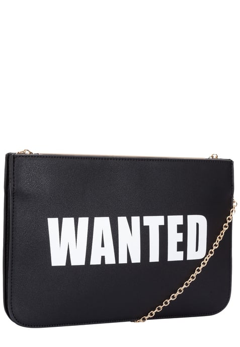 "Wanted" Slogan Chain Strap Clutch Bag