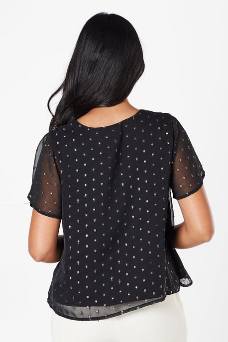 Petite Metallic Spot Wrap Blouse