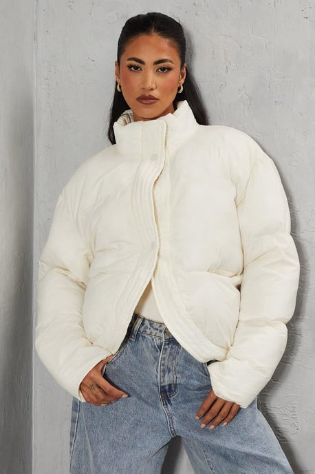 Ribbed Placket Puffer Coat