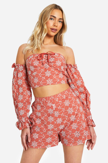 Broderie Cold Shoulder Crop Top