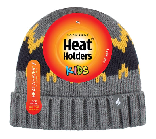 Wärmehalter - Jungen dicke gerippte gewebte gestrickte weiche Pom Pom Bobble Beanie Mütze - Pebble Melange/Gold/Navy - Image 2