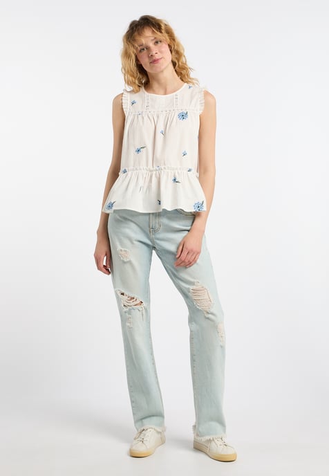 Dreimaster Spitze Damen Wollweiss Blau - Image 2
