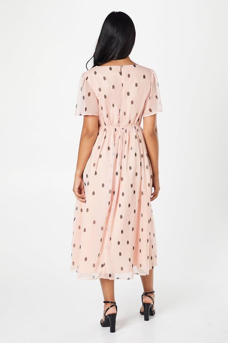 Petite Spot Pleated Waist Midi Dress