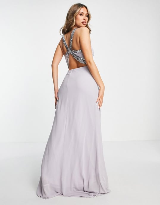 TFNC embellished chiffon maxi dress in grey - LGREY