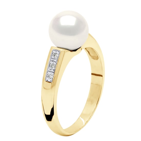 Ringschmuck Diamant 0,06 cts – Gelbgold – echte Süßwasser-Zuchtperle, rund 8–9 mm - Image 1