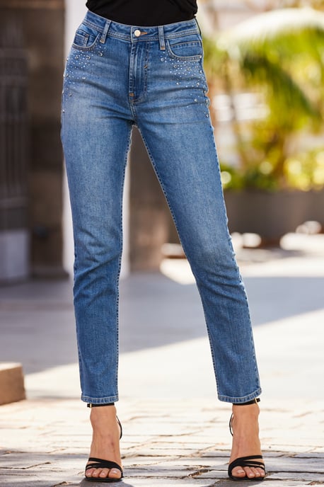 Indigo Blue Embellished Slim Leg Jeans