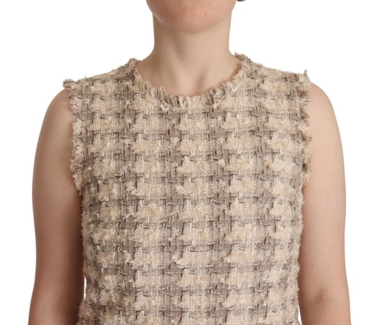 Dolce & Gabbana Beiges Karomuster Ärmelloses Mini Shift Kleid für Damen - Image 4