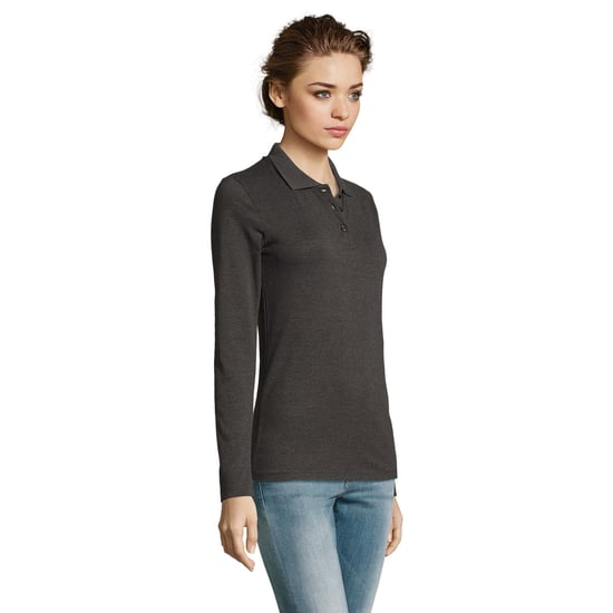 SOLS Womens/Ladies Perfect Long Sleeve Pique Polo Shirt (Charcoal Marl) - Image 6
