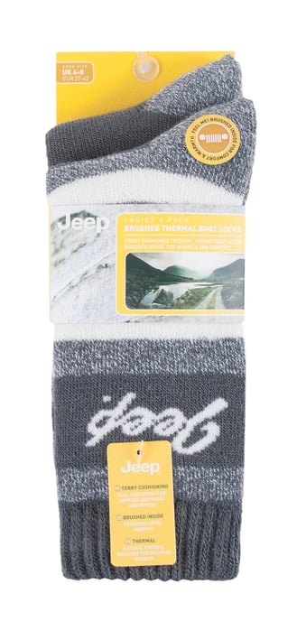 Ladies Thermal Boot Socks | Jeep | Atmungsaktive, gepolsterte Socken für Laufen, Wandern und Walking | Gepolsterte Socken im Streifendesign - Schiefer / Creme - Image 2