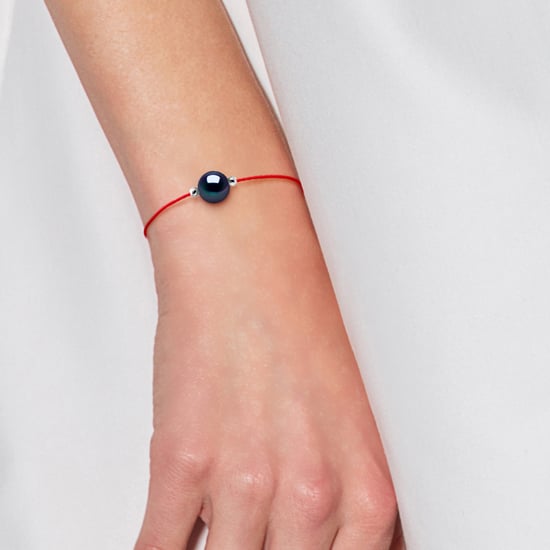 DIADEMA - Bracelet - Red Nylon - Freshwater Pearl - Black Tahiti