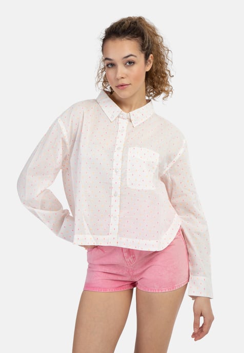 Mymo Hemdbluse Damen Weiss Pinkorange Punkte - Image 3