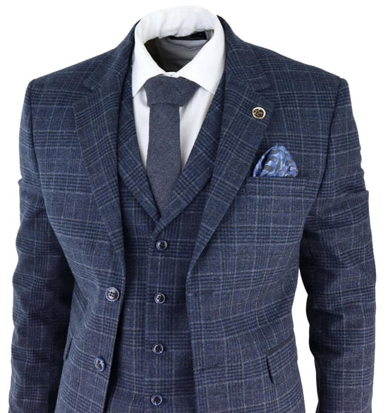 Herren Blaue Karierte 3-teilige Tweed-Anzug Peaky Blinders 1920er Gatsby Taillierte Passform - Image 3