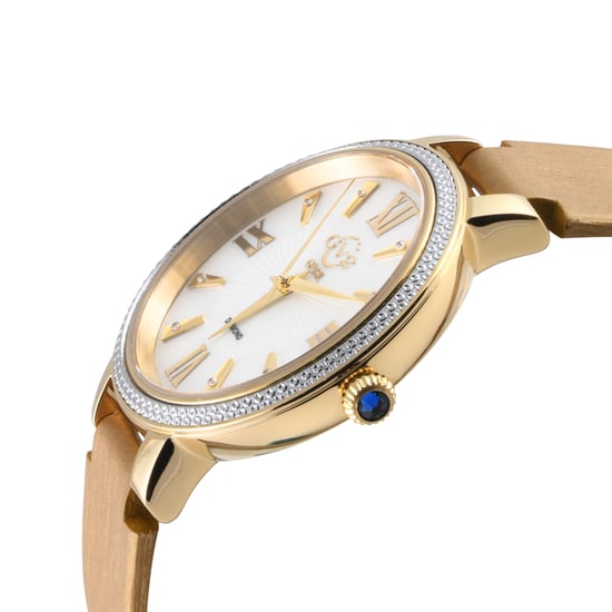 GV2 Damen Genoa 12532S Schweizer Quarz Perlmutt Diamant Beige Lederuhr - Image 3