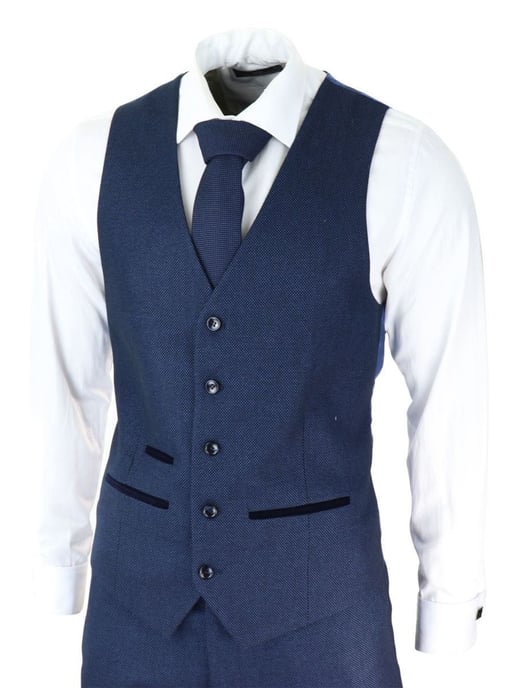 Herren Anzug im klassischen Stil mit 3 Teilen aus marineblauem Birdseye-Tweed - Image 4