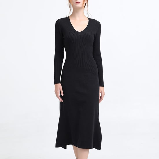 Midi-Pullover-Kleid mit V-Ausschnitt - Image 1