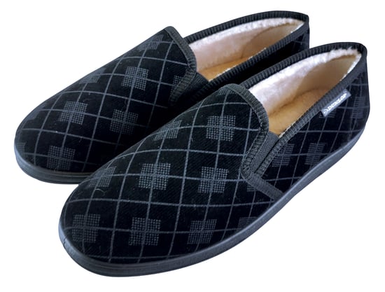 DUNLOP - MENS PLUSH FUR LINED MEMORY FOAM PLAID CHECKED MOCCASIN SLIPPERS WITH HARD SOLE
