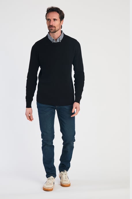 Black Mock Checked Shirt Crew Neck Jumper
