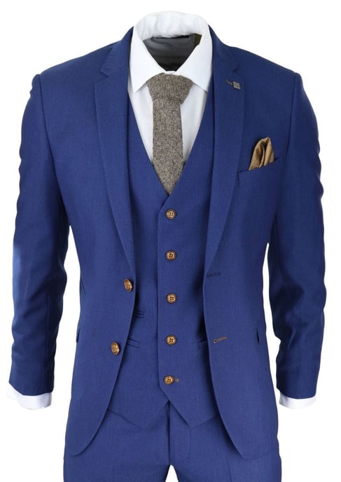 Herren 3-teiliges royalblaues Birdseye-Klassikanzug - Image 1