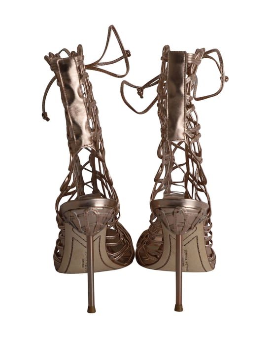 Sophia Webster Delphine Metallic Käfig Schnürsandalen aus goldfarbenem Leder - Image 4