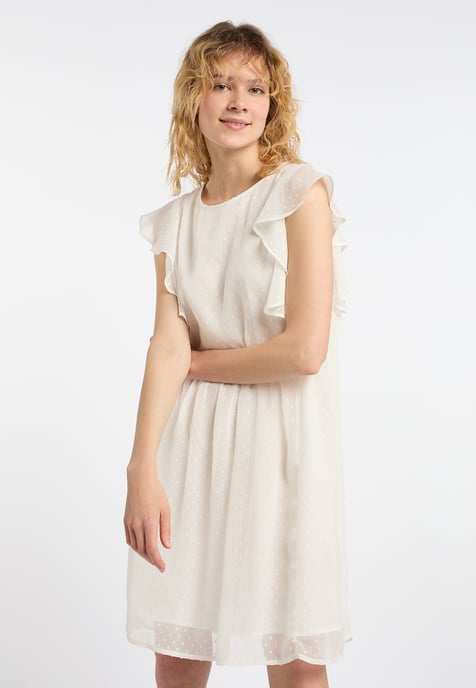 Dreimaster Midikleid mit Rüschen Damen WOLLWEISS - Image 3