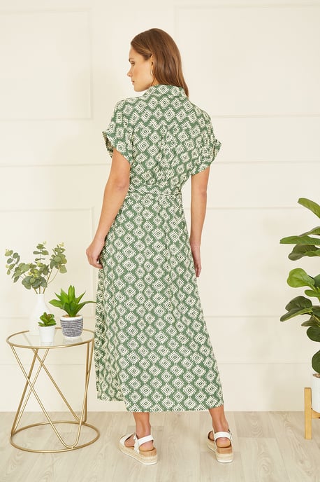 Green Viscose Midi Shirt Dress With Matching Belt
