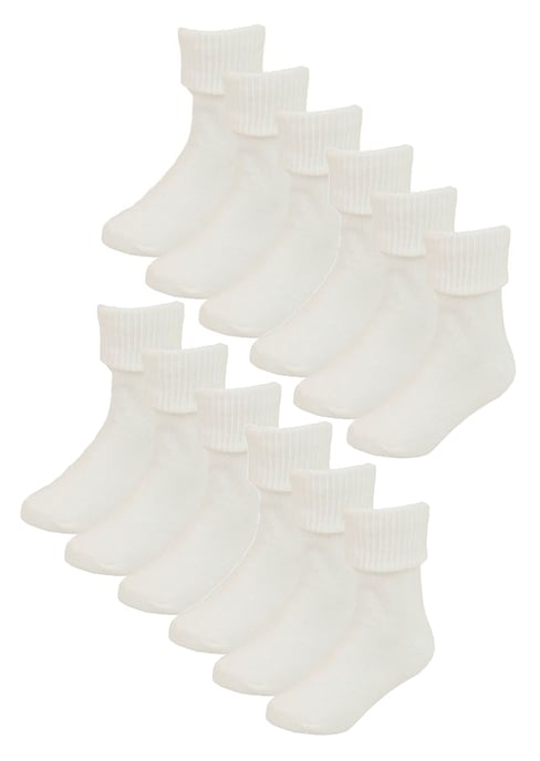 Baby Cotton Turn Over Top Socken | 6 Paar Pack | Socken Snob | Plain Funny Socken für Jungen und Mädchen - Creme - Image 1