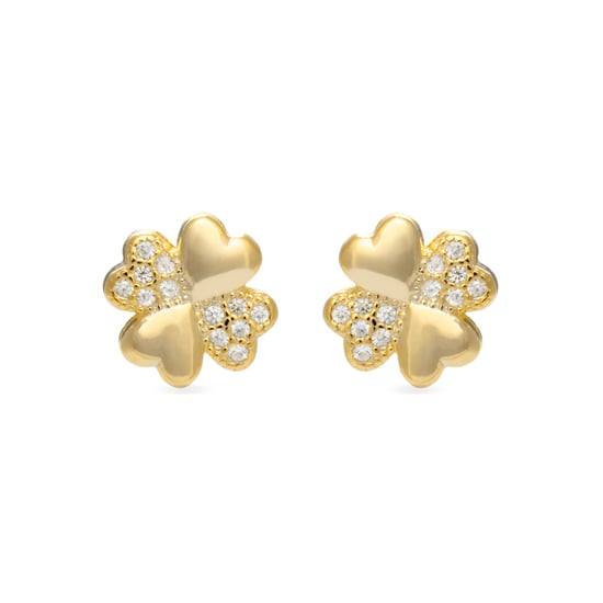 Luxenter Sterling Silber 925 Ohrringe mit glänzenden Zirkonia in 18K Gelbgold - Hatua - Image 1