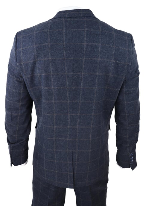 Herren 3-teiliges Wollanzug Navy Blau Tweed Karomuster Peaky Blinders 1920 Gatsby Formal - Image 6