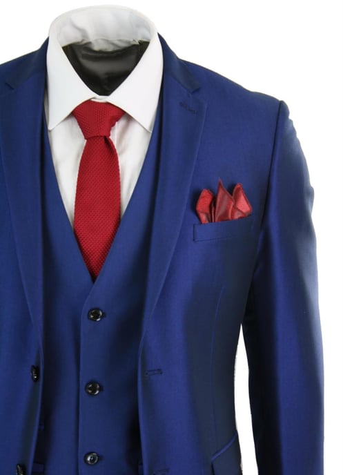 Herren 3-teiliges glänzendes royalblaues klassisches Anzugset - Image 5