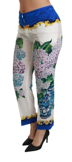 Dolce und Gabbana Weiße Hortensie Gerade Mittlere Taille Seidenhosen - Image 3
