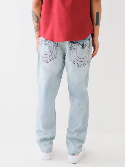 Bobby Baggy Single Needle Flap 32In in James St Light Wash With Rips