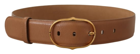 Dolce & Gabbana Women's Brown Leather Gold Metal Oval Buckle Belt