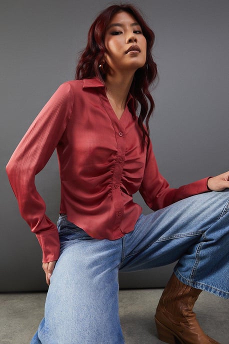 Satin Ruched Front Shirt