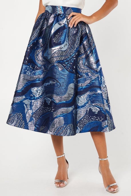 Metallic Jacquard Full Midi Skirt