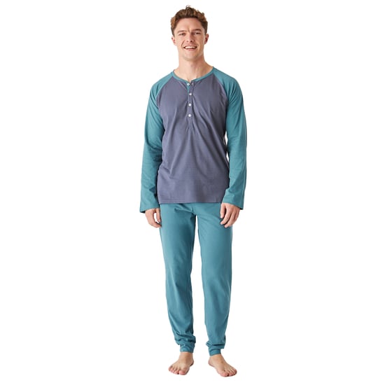 JJB12 Men's Long Sleeve Round Neck Cotton Pajamas