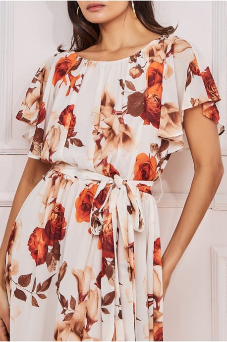 Wrap Back Flutter Sleeve Midi