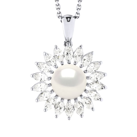 SUN Necklace Freshwater Pearl Jewelry 8-9mm White 925
