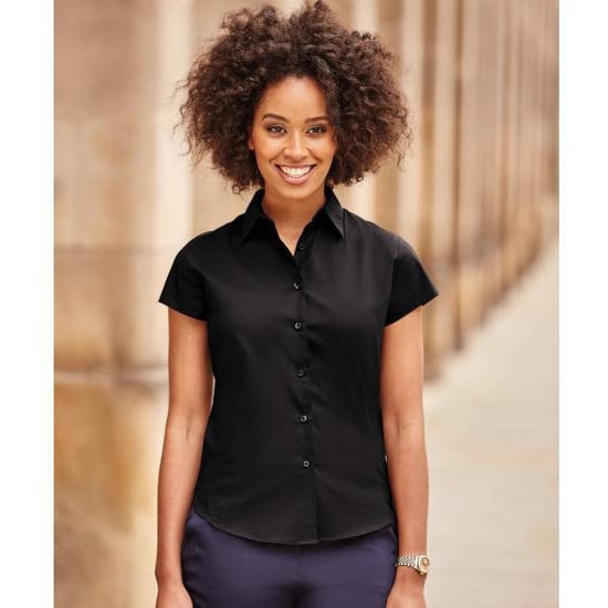 Russell Collection Easy Care Bluse, Kurzarm (Schwarz) - Image 2
