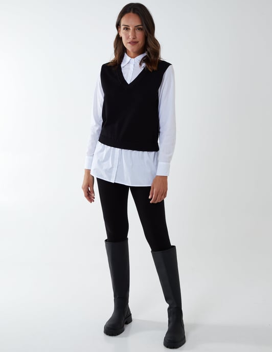 2 en 1 gilet en tricot et chemise à col - Image 2