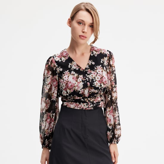 Kurze Bluse mit Blumendruck - Image 2