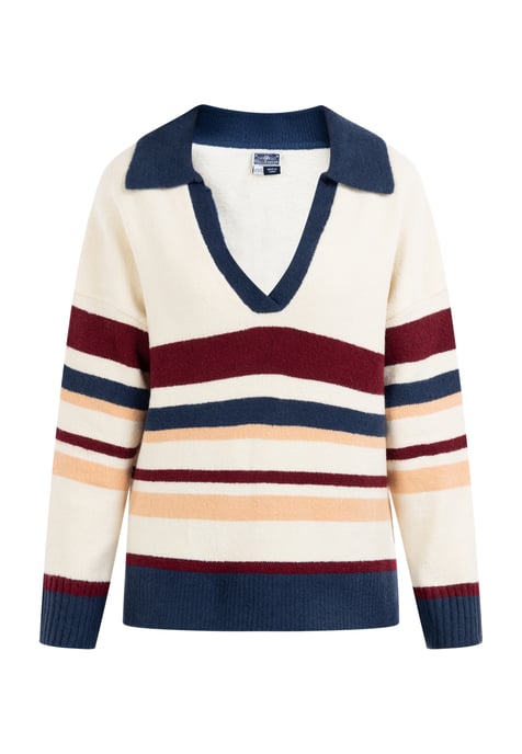 Dreimaster Strickpullover Damen Wollweiss Mehrfarbig - Image 1