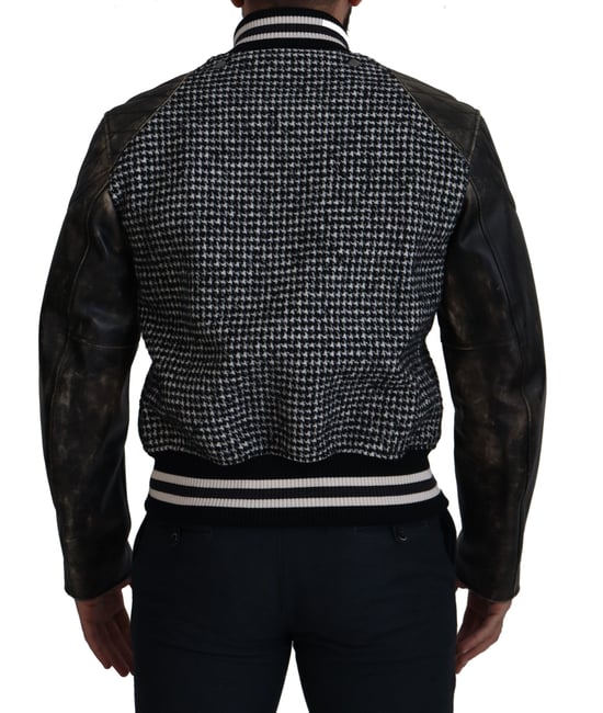 Dolce & Gabbana Schwarze Hahnentritt Polyester Bomberjacke für Herren - Image 6