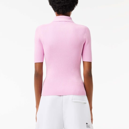Women's Lacoste Zip Neck Rib Knit Polo Shirt in Pink