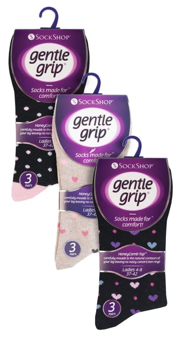 9 Paar Multipack Ladies Cotton Crew Non Elastic Socks | Gentle Grip | Womens Soft Top Striped Patterned Non Binding Socks - Heart Mix - Image 2