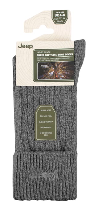 Damen Turn Cuff Socken | Jeep | Walking Boot Socken Frauen, Komfortable Performance Polyester Socken - Charcoal / Slate - Image 2