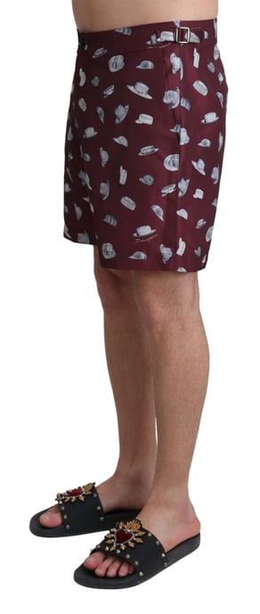 Dolce & Gabbana Men's Maroon Hats Print Beachwear Shorts Swimwear - Image 2