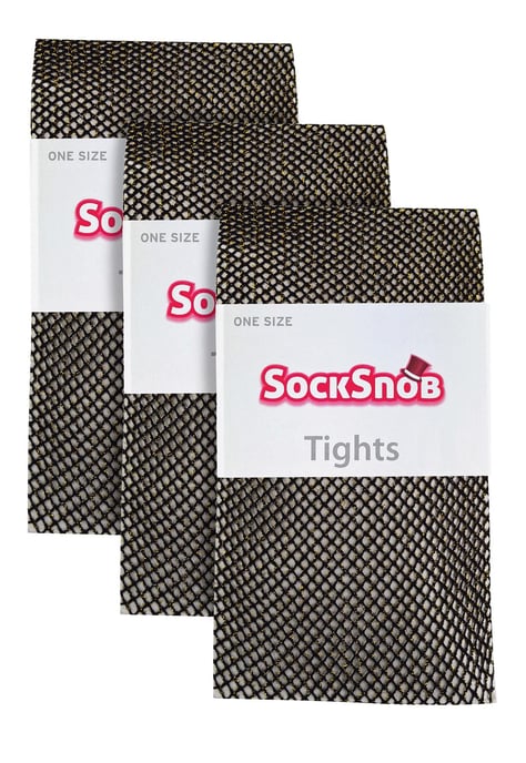 3 Paar Multipack Netzstrumpfhosen für Frauen | Sock Snob | Stylish Footed Pretty Stocking Ideal für Dance Party - Schwarz / Gold - Image 2
