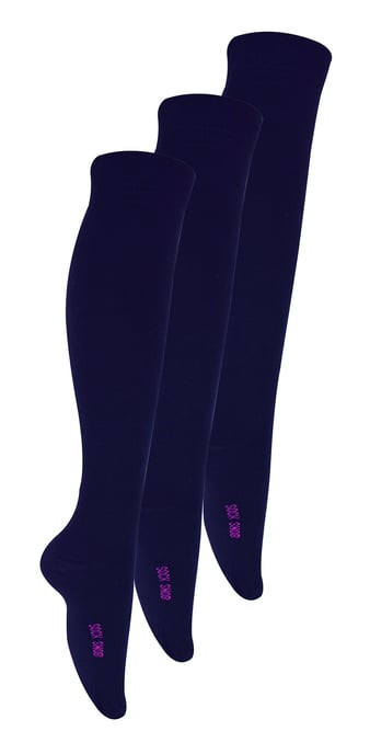 3 Paar Multipack Mädchen Kniestrümpfe aus Bambus | Sock Snob | Plain lange Schule Socken für Kinder - Navy - Image 1