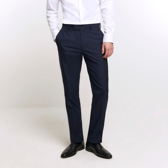River Island Mens Suit Trousers Navy Slim Fit Twill